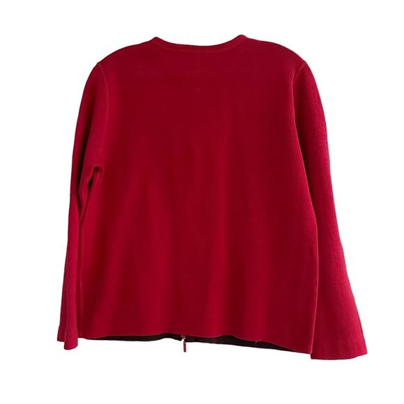 Eileen Fisher Red Knit Cotton Sweater Cardigan Front Zip Pockets Small - Picture 10 of 12